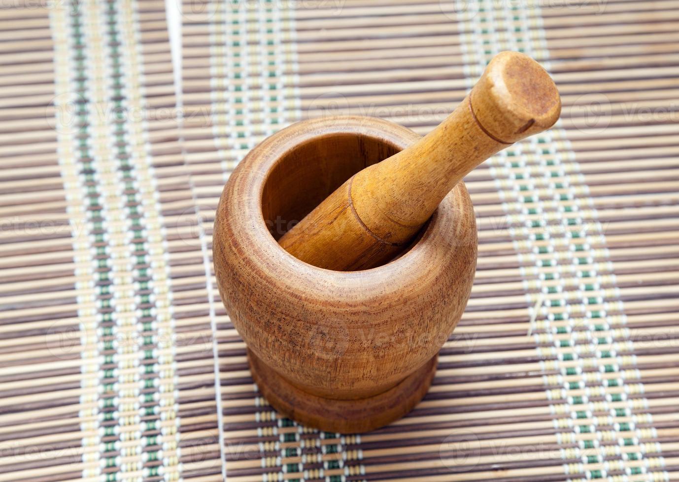 wooden mortar, close-up photo