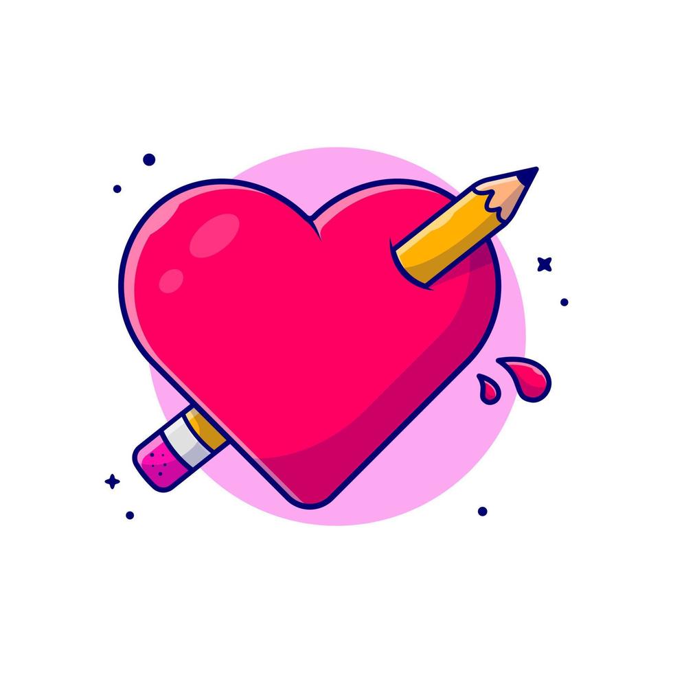 Love With Pencil Cartoon Vector Icon Illustration. Art Object  Icon Concept Isolated Premium Vector. Flat Cartoon Style