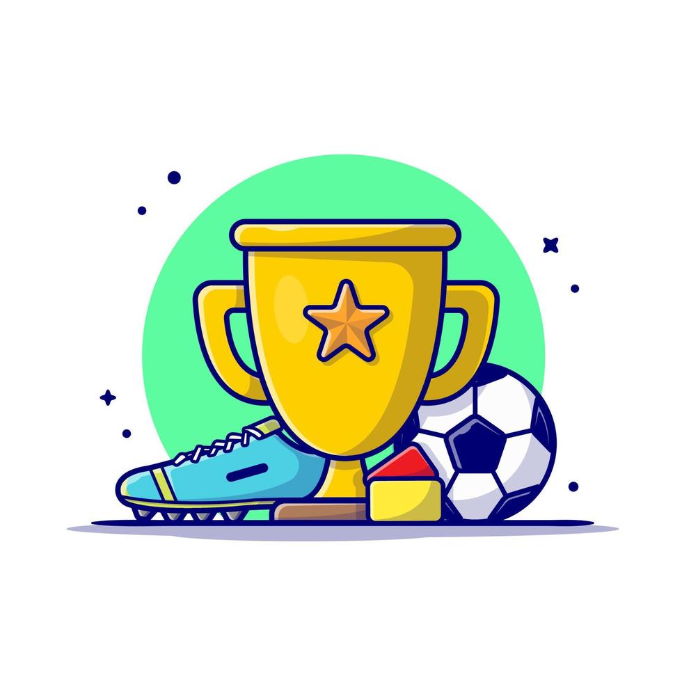 trofeo de deporte de fútbol con pelota de fútbol y zapatos ilustración de icono de vector de dibujos animados. concepto de icono de objeto deportivo vector premium aislado. estilo de dibujos animados plana