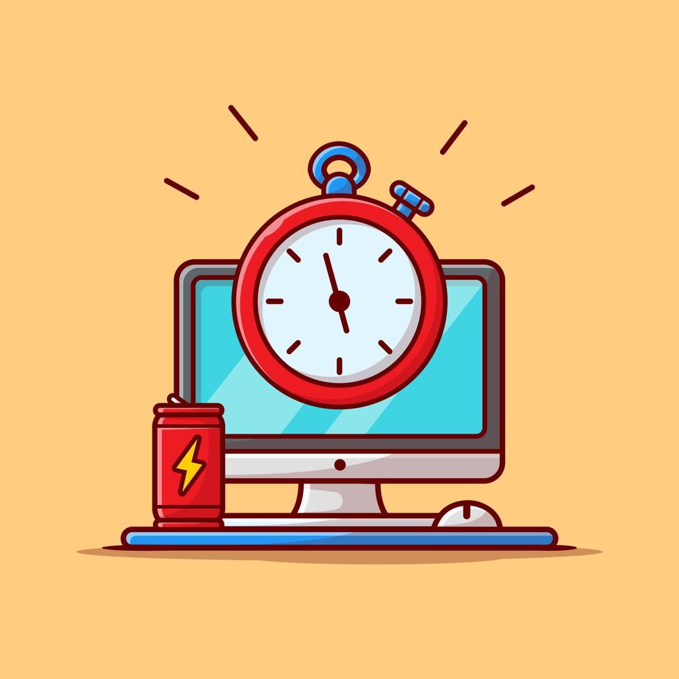 Time Work Cartoon Vector Icon Illustration. Technology  Business Icon Concept Isolated Premium Vector. Flat Cartoon  Style