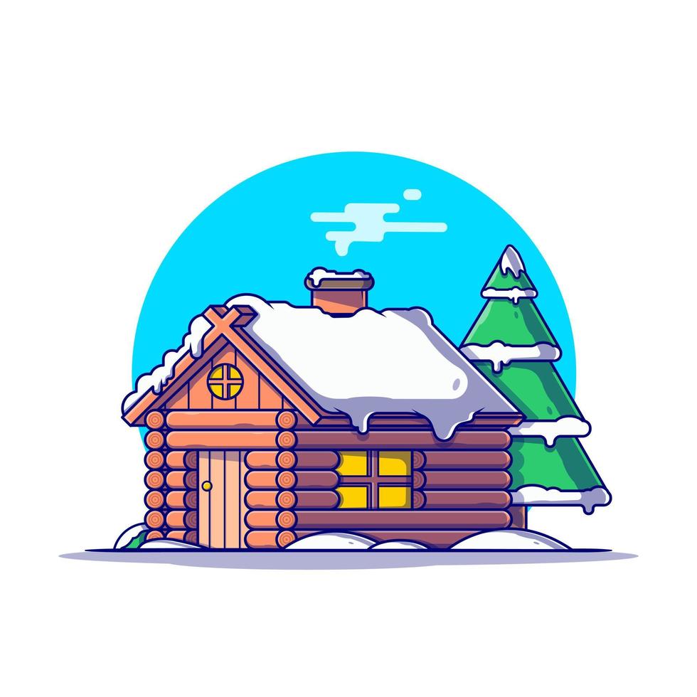 Snow Cabin in Winter Cartoon Vector Icon Illustration.  Building Holidays Icon Concept Isolated Premium Vector. Flat  Cartoon Style
