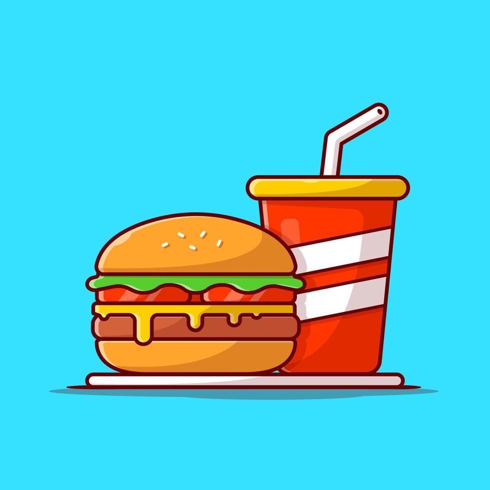 ilustración de icono de vector de dibujos animados de hamburguesa y refresco. concepto de icono de comida y bebida vector premium aislado. estilo de dibujos animados plana