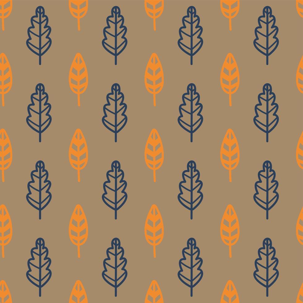 Seamless pattern with doodle leaves. Vector hand drawn autumn print. Textile seasonal background.