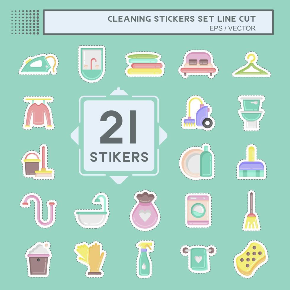 Sticker line cut Set Cleaning. suitable for Kids symbol. simple design editable. design template vector. simple illustration vector