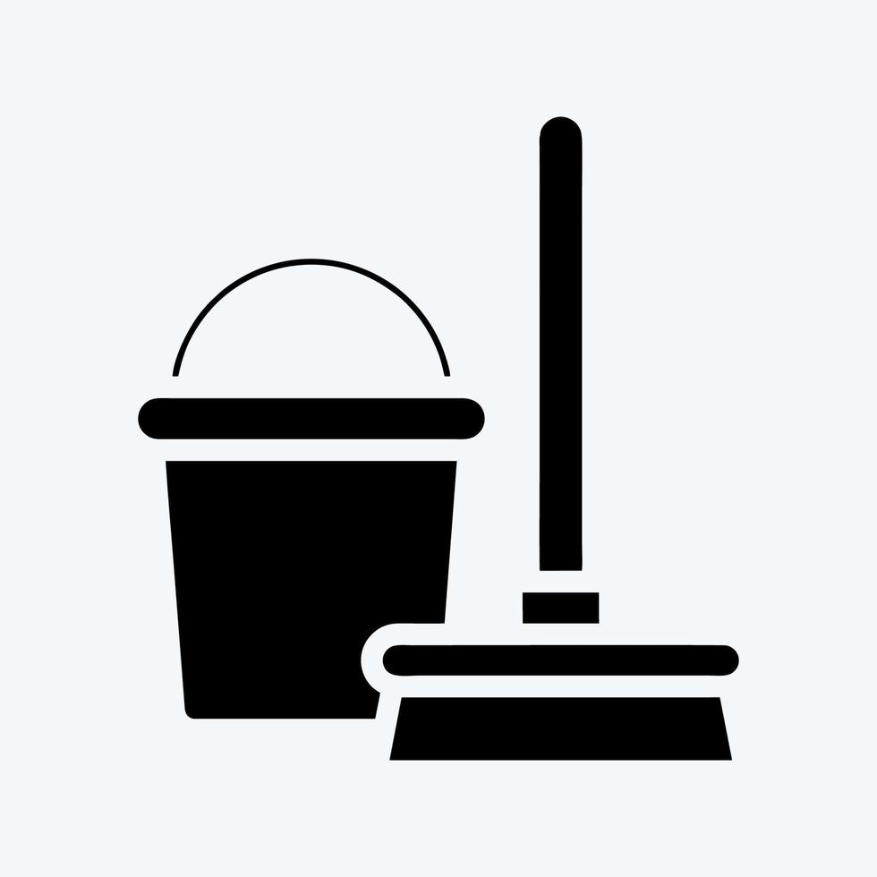 Icon Broom and Bucket. suitable for Kids symbol. glyph style. simple design editable. design template vector. simple illustration vector