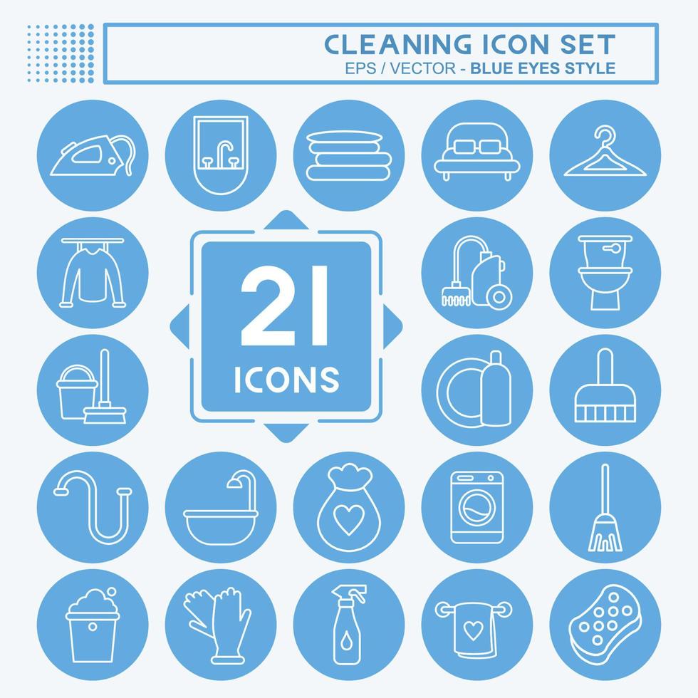 Icon Set Cleaning. suitable for Kids symbol. blue eyes style. simple design editable. design template vector. simple illustration vector