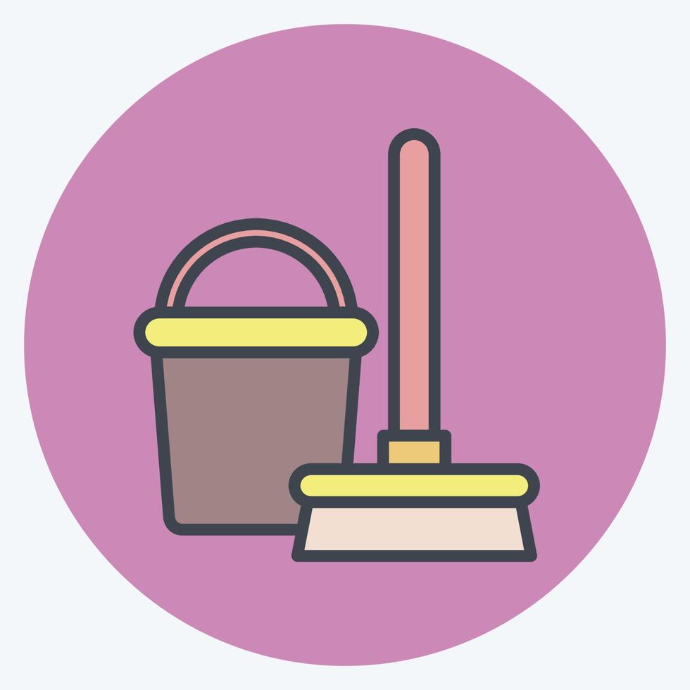 Icon Broom and Bucket. suitable for Kids symbol. color mate style. simple design editable. design template vector. simple illustration vector