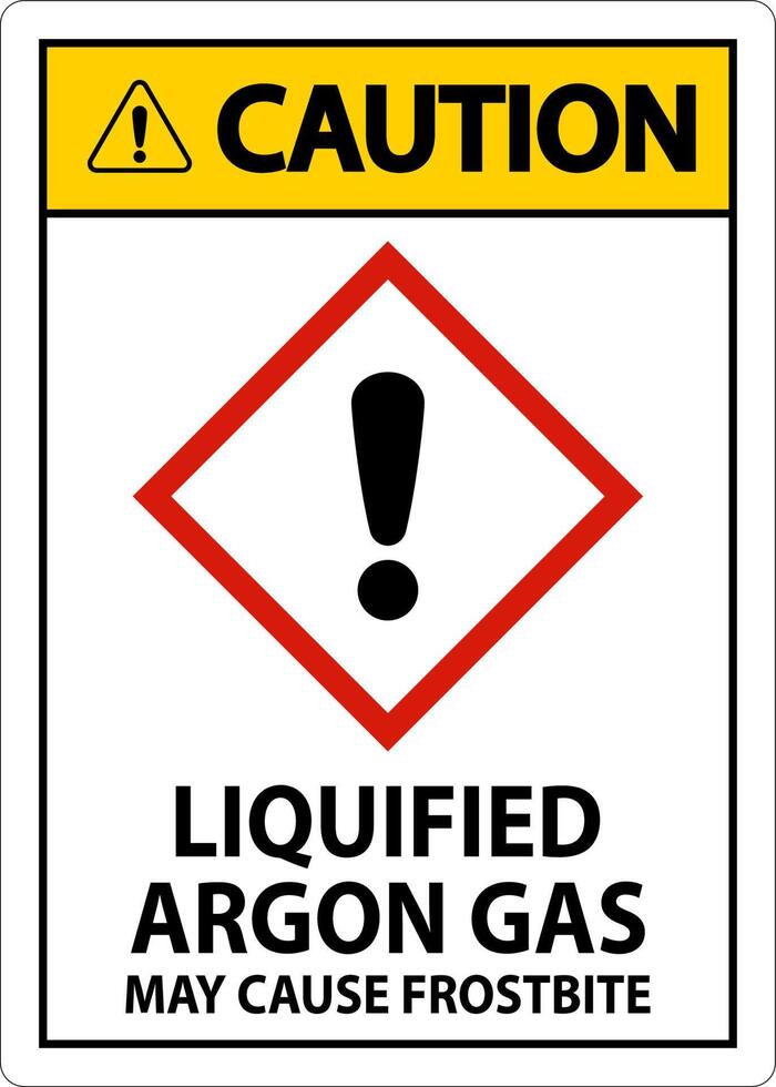 Caution Liquified Argon Gas GHS Sign On White Background vector