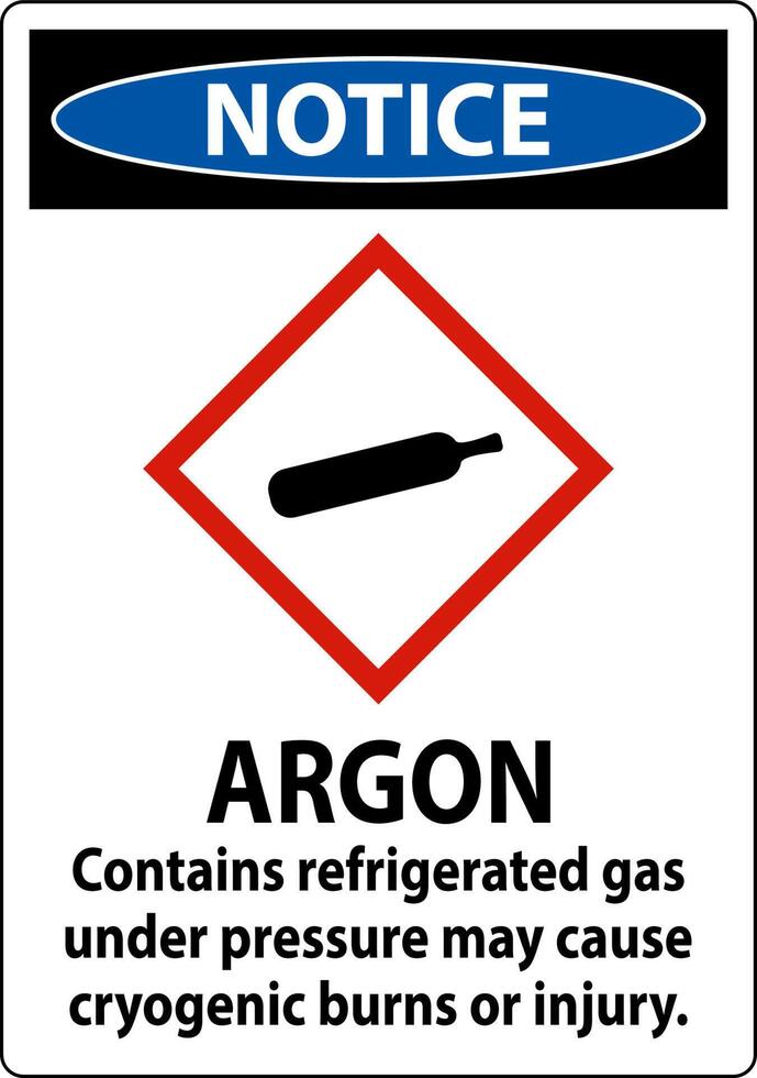 Notice Argon GHS Sign On White Background vector