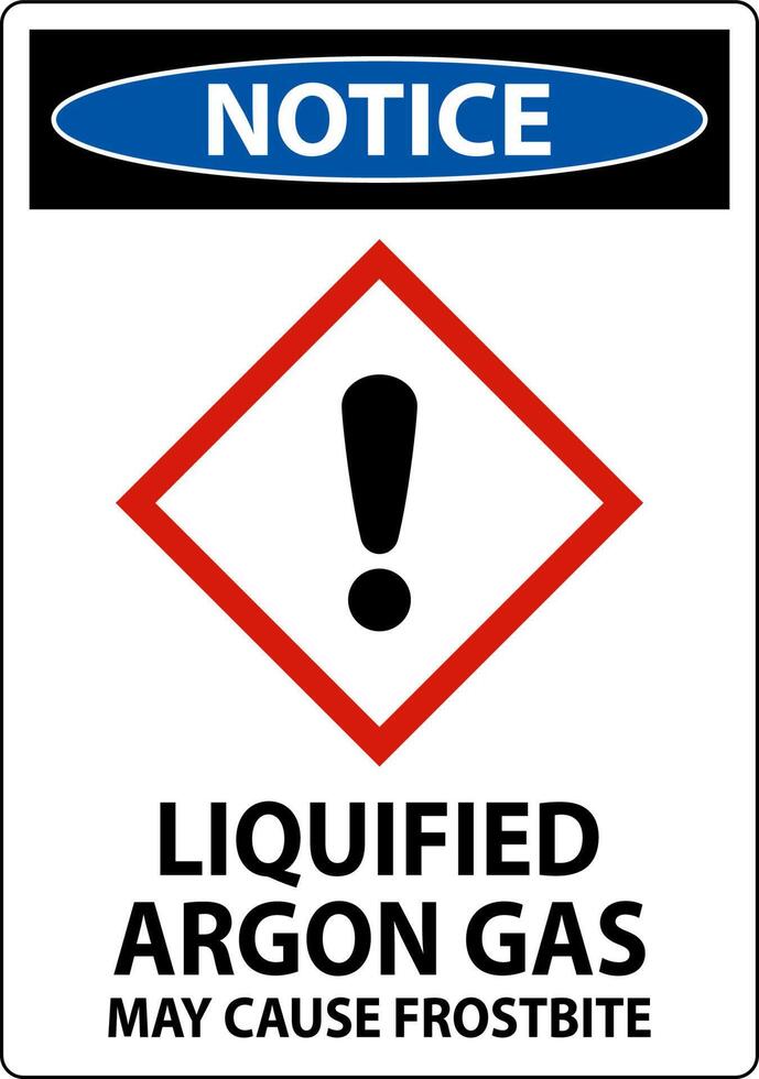 Notice Liquified Argon Gas GHS Sign On White Background vector