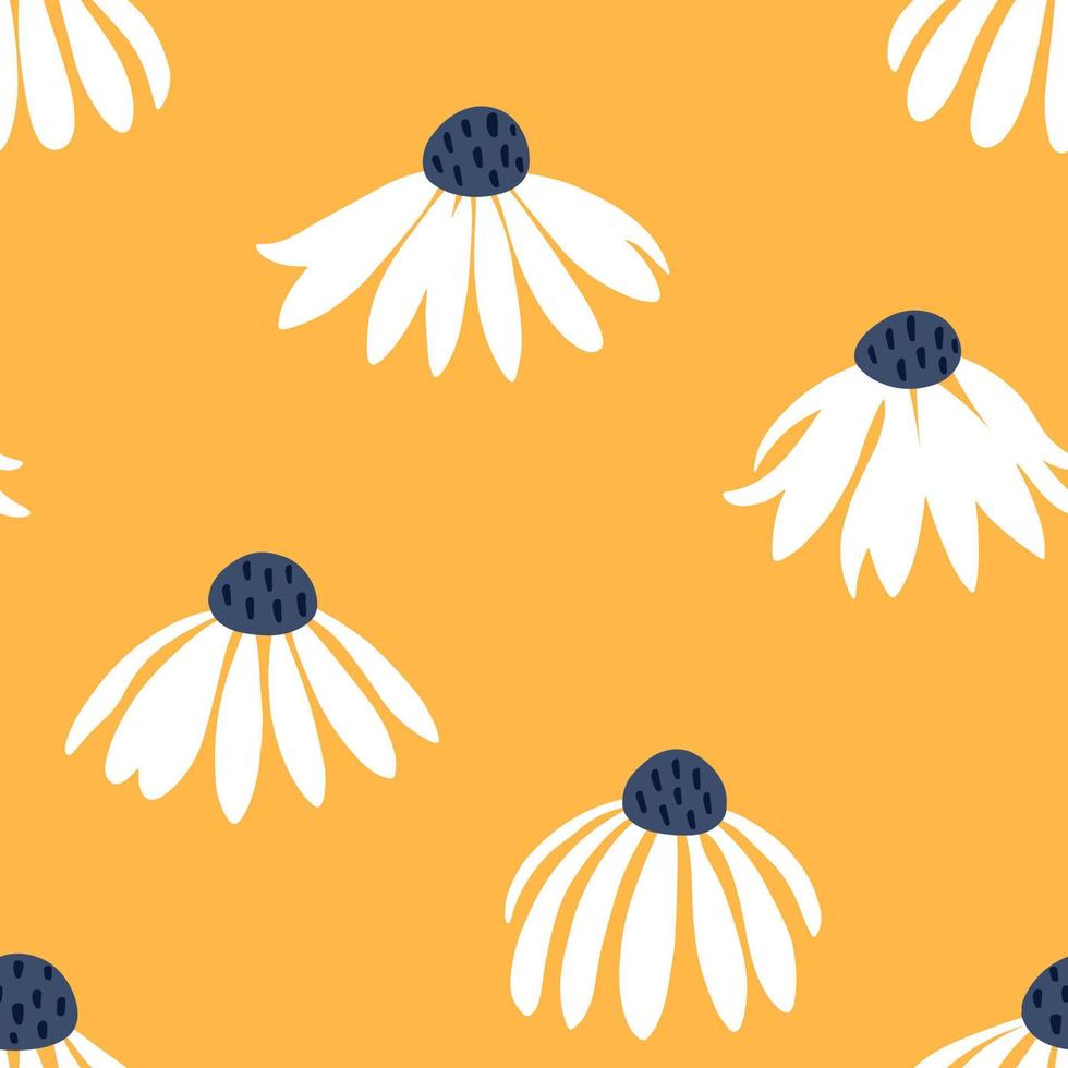 Aesthetic Contemporary printable seamless pattern with Spring botanical print design. Decorative chamomile, flowers and leaves. Pastel boho background in minimalist mid century style for fabric vector