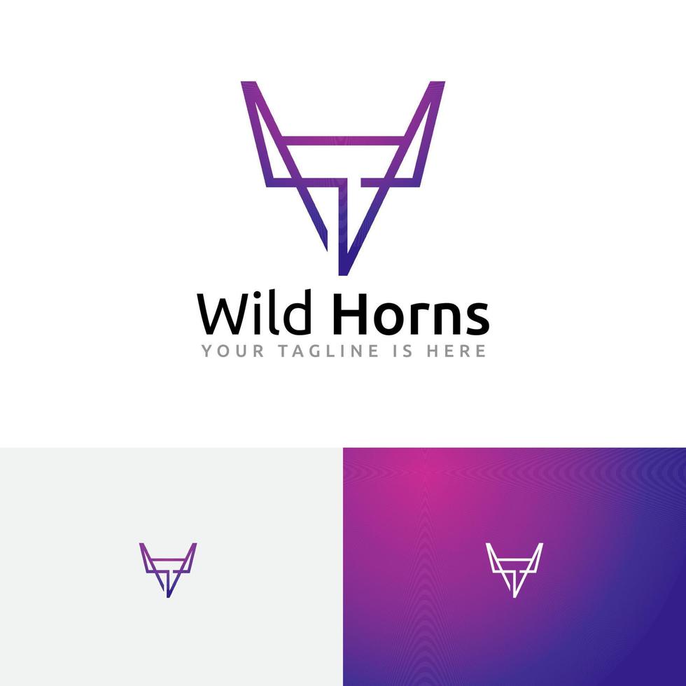 Wild Horns Bull Head Simple Triangle Monoline Logo vector