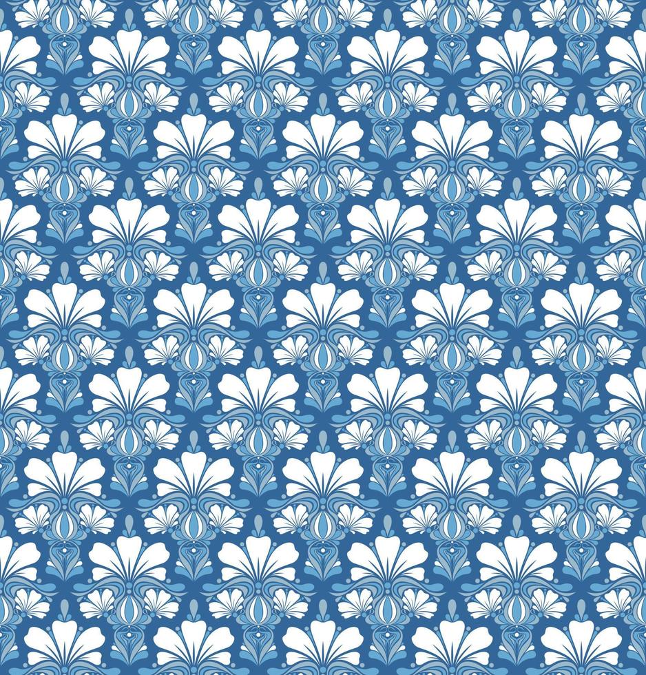 LIGHT BLUE SEAMLESS VECTOR BACKGROUND IN ART NOUVEAU STYLE WITH A BOUQUET OF WHITE FLOWERS