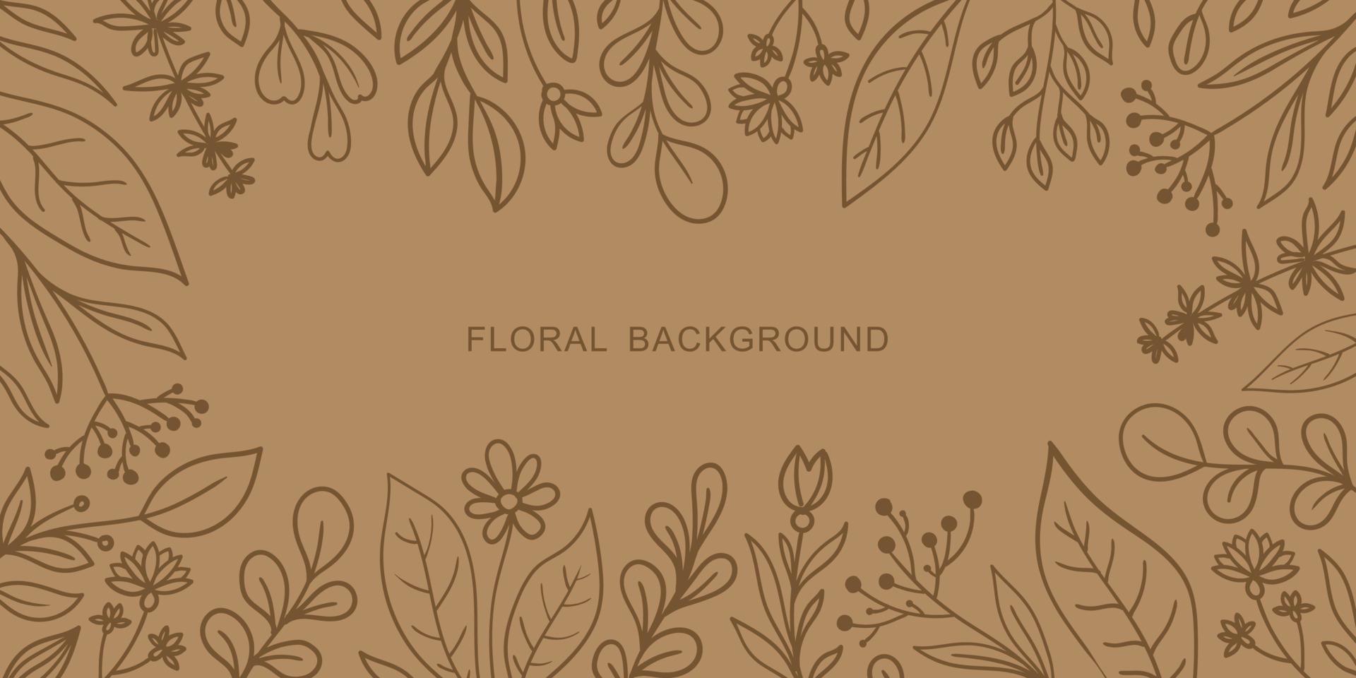 BEIGE VECTOR BACKGROUND WITH BROWN DOODLE FLOWERS AND TWIGS ON THE EDGES