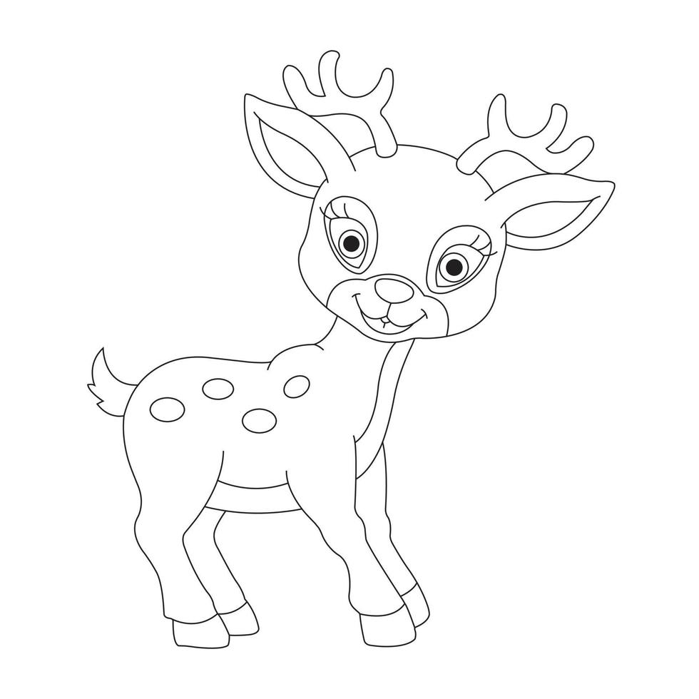 Cute Deer Coloring Page for Kids Animal Outline Reindeer Coloring Book Cartoon Vector Illustration