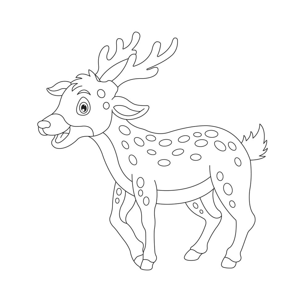 Cute Deer Coloring Page for Kids Animal Outline Reindeer Coloring Book Cartoon Vector Illustration