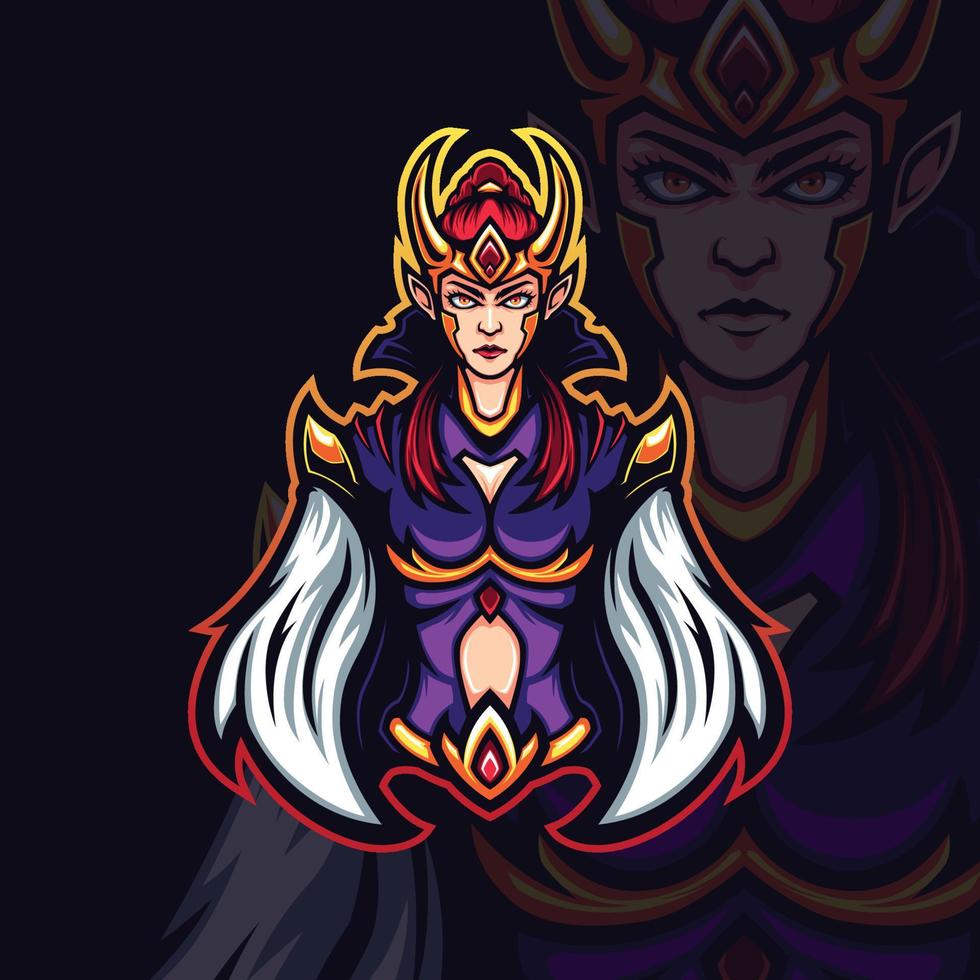 golden horned lady asassins gaming avatar vector mascot