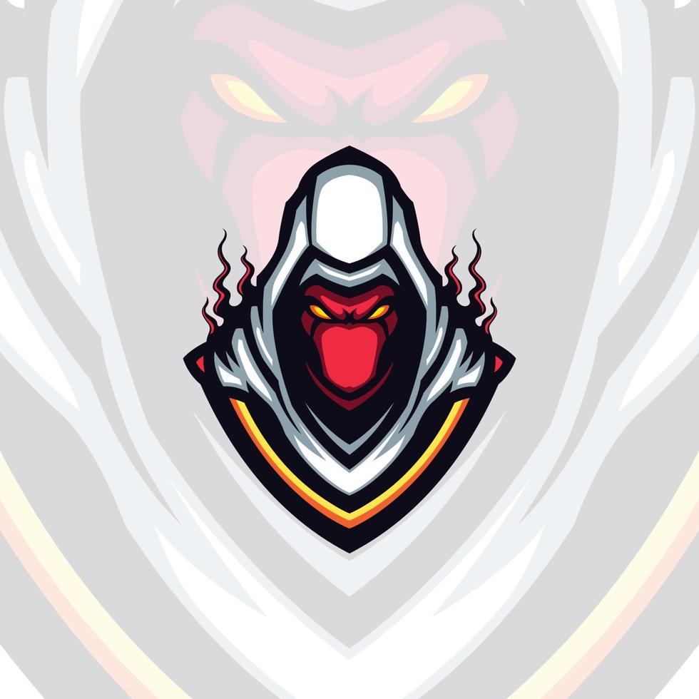 white hooded red face gaming avatar vector mascot