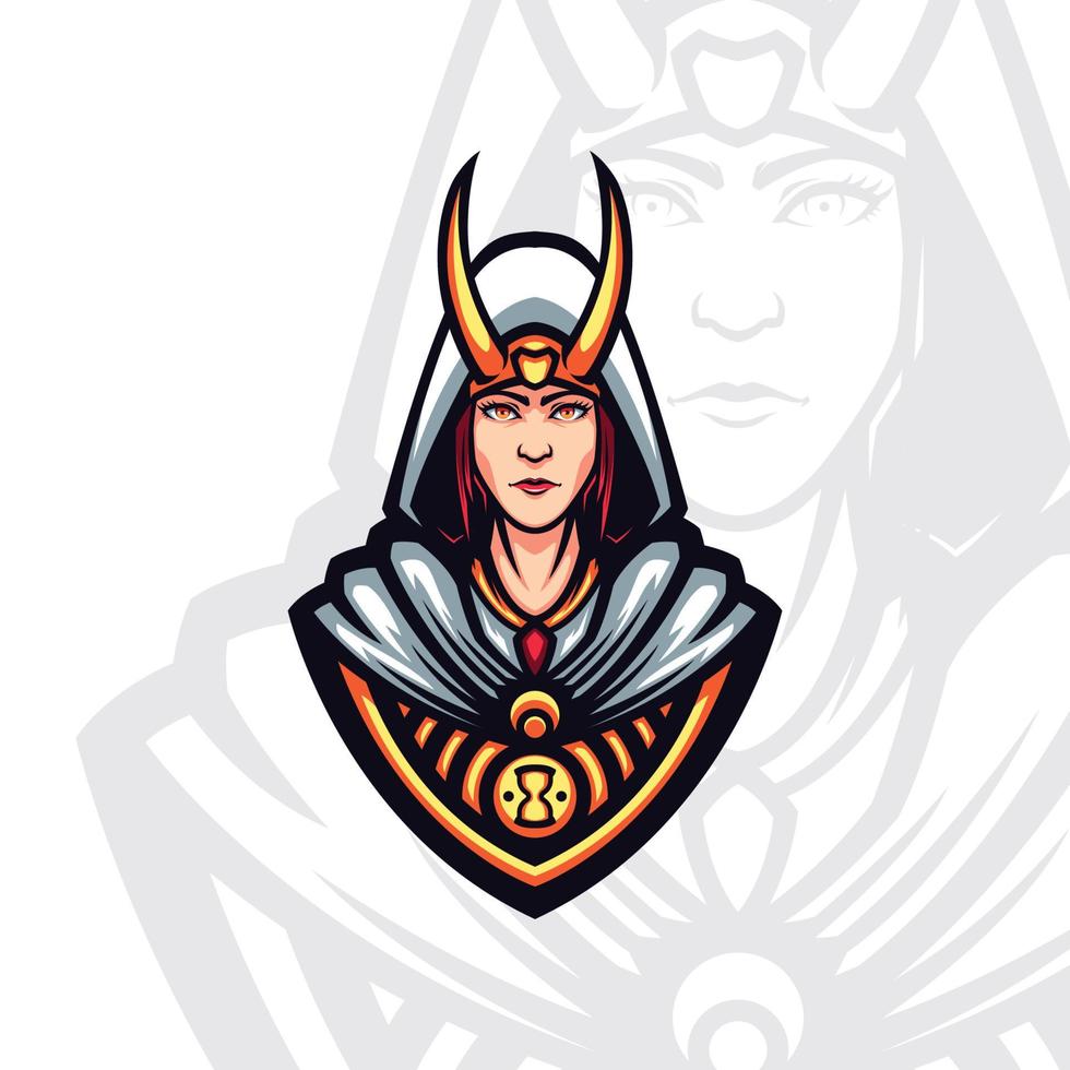 Horned Lady Witch Mascot Vector Template