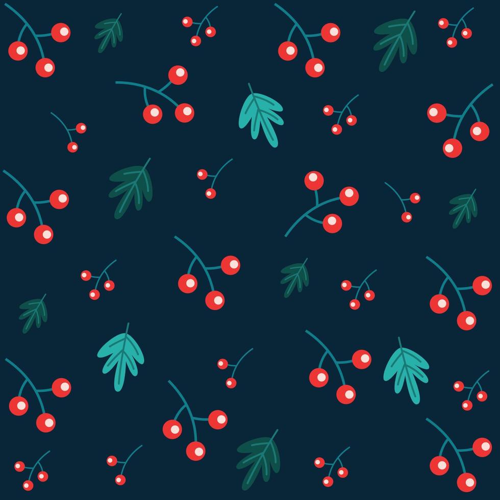 leaves seamless pattern, blue, red, green, white, dark blue background vector