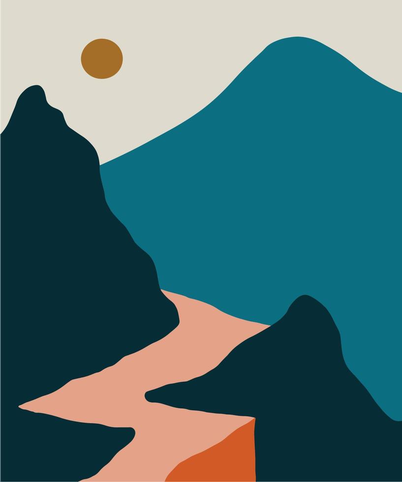abstact wavy shapes mountain and hills landscapes, vector illustration scenery in earthy and terracotta color palette