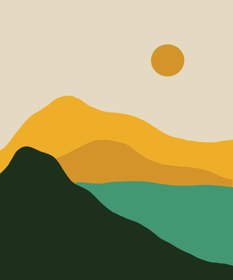 abstact wavy shapes mountain and hills landscapes, vector illustration scenery in earthy and terracotta color palette