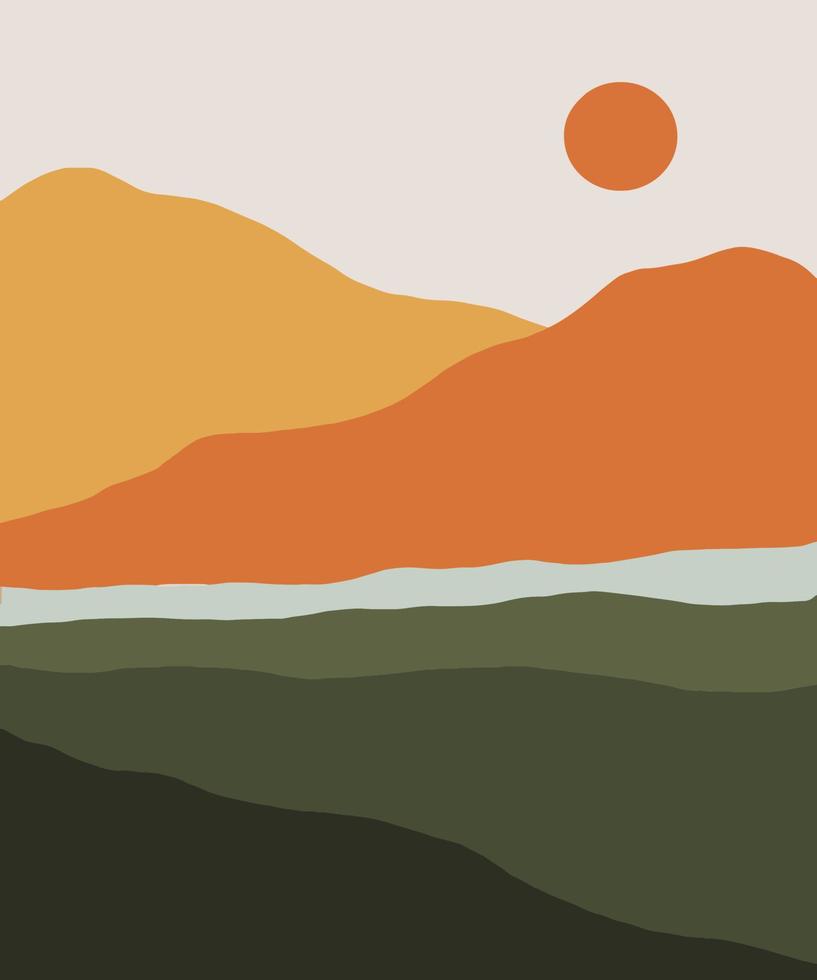 formas onduladas abstractas paisajes de montañas y colinas, paisajes de ilustraciones vectoriales en la paleta de colores tierra y terracota vector