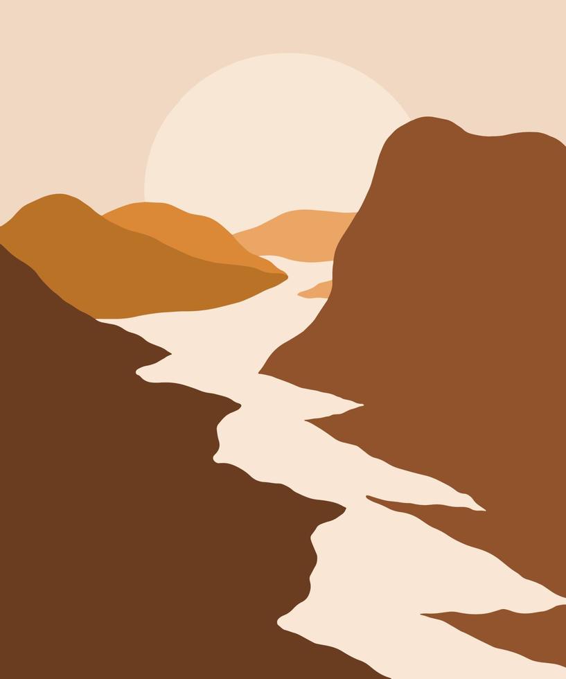 abstact wavy shapes mountain and hills landscapes, vector illustration scenery in earthy and terracotta color palette