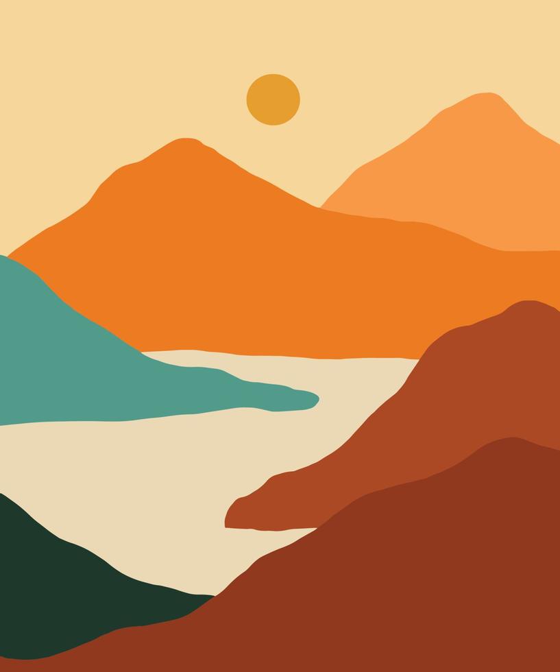 abstact wavy shapes mountain and hills landscapes, vector illustration scenery in earthy and terracotta color palette