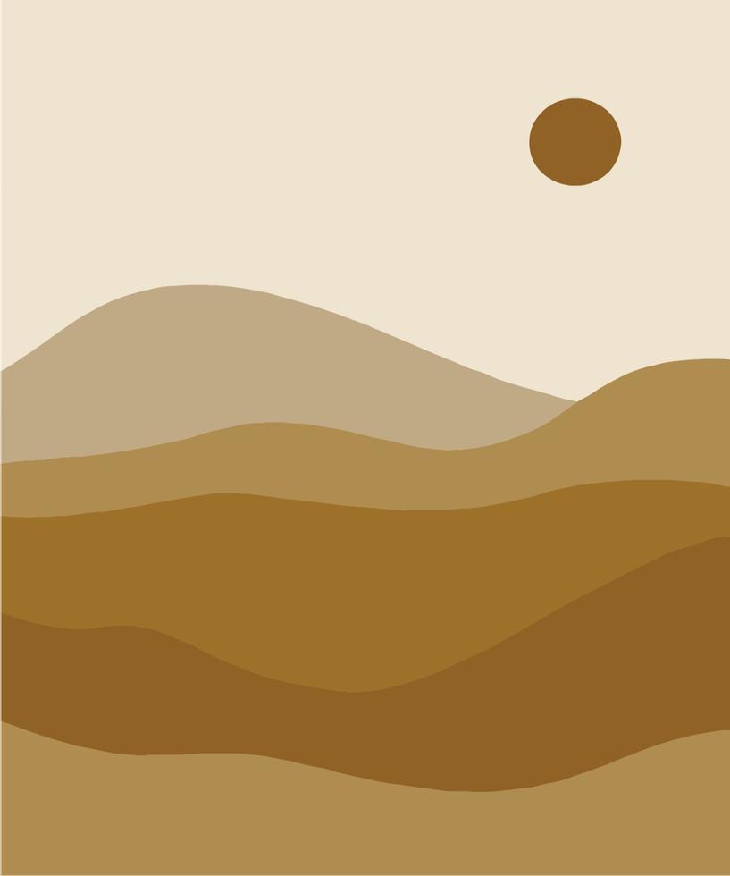 abstact wavy shapes mountain and hills landscapes, vector illustration scenery in earthy and terracotta color palette