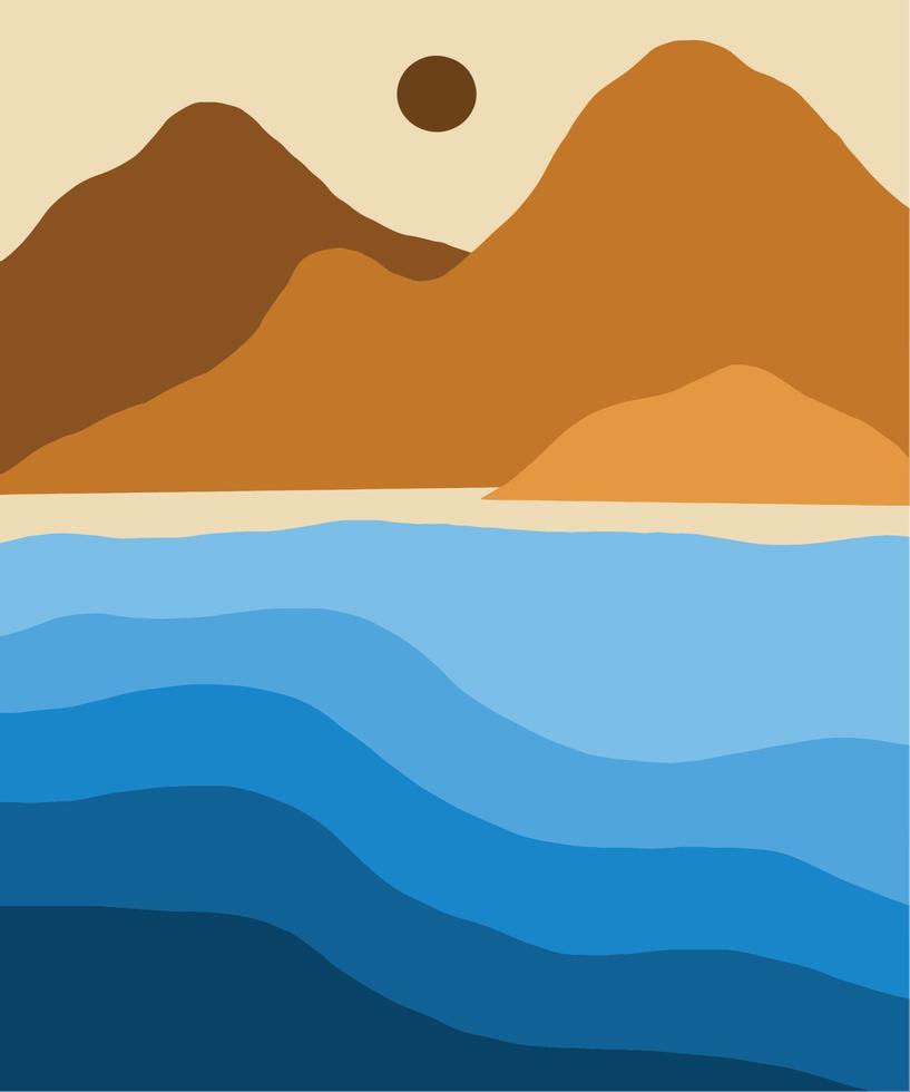 abstact wavy shapes mountain and hills landscapes, vector illustration scenery in earthy and terracotta color palette