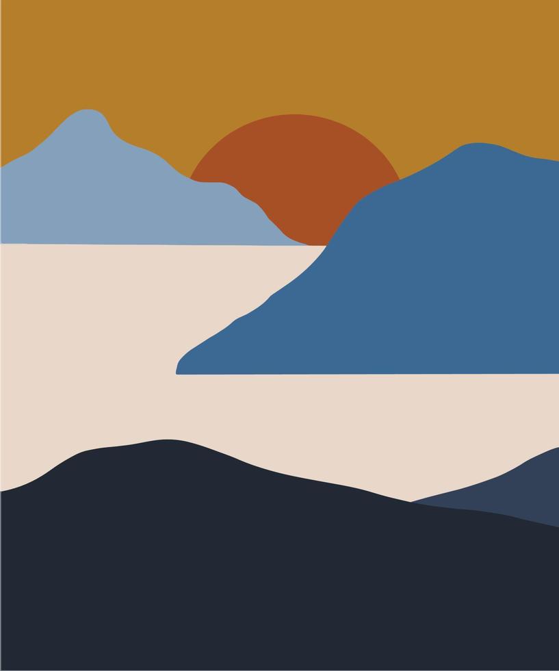 abstact wavy shapes mountain and hills landscapes, vector illustration scenery in earthy and terracotta color palette