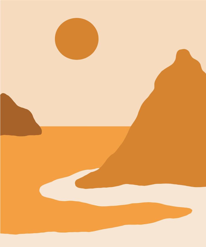 formas onduladas abstractas paisajes de montañas y colinas, paisajes de ilustraciones vectoriales en la paleta de colores tierra y terracota vector