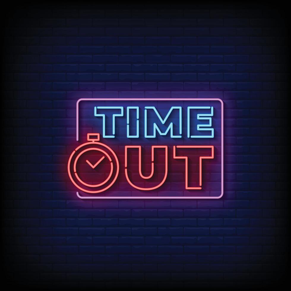 Neon Sign time out with Brick Wall Background Vector