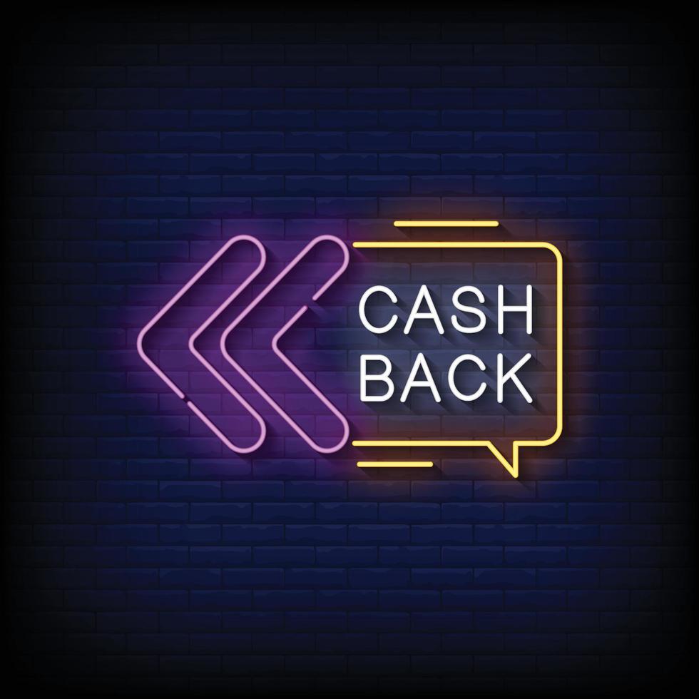 Neon Sign cash back with Brick Wall Background Vector