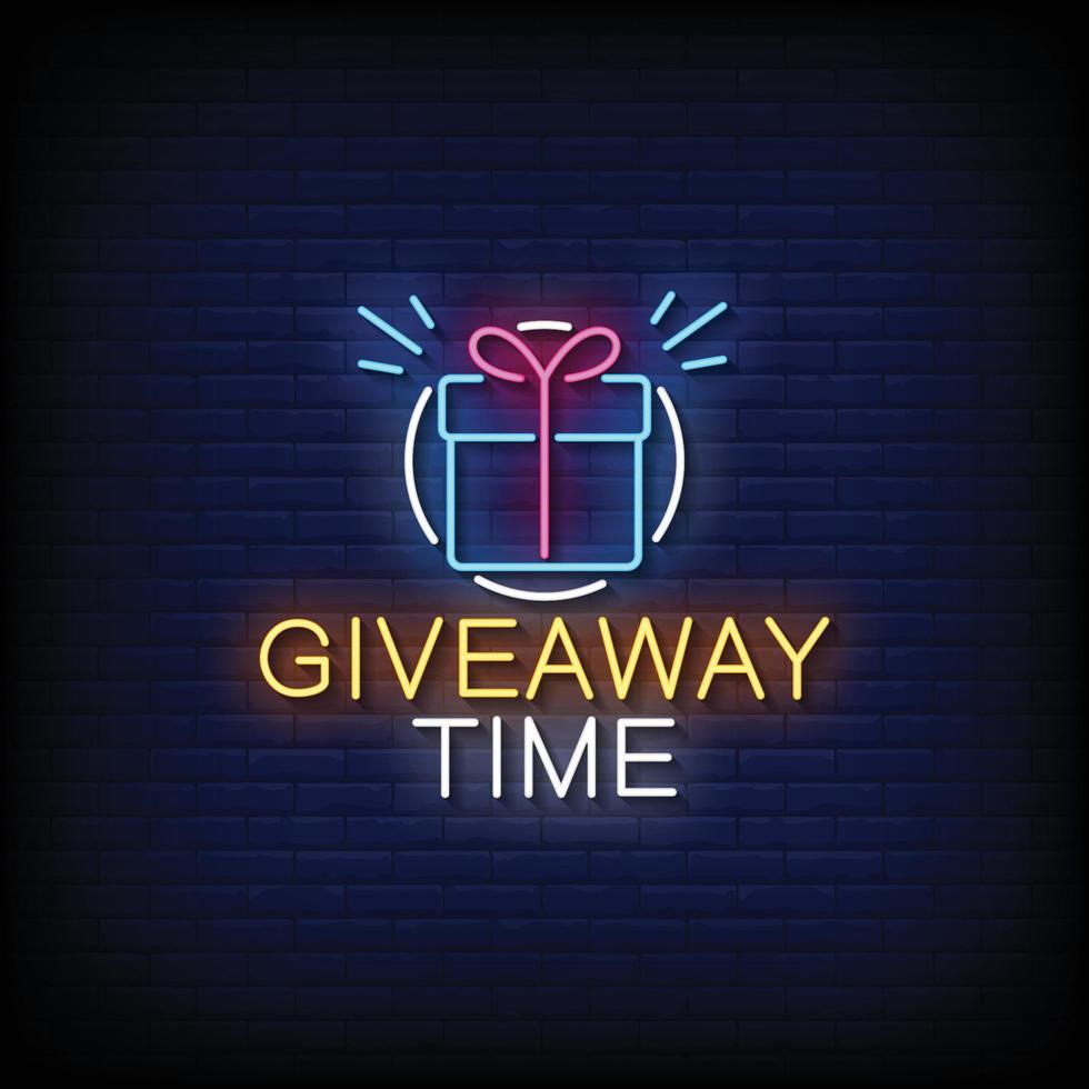 Neon Sign giveaway time with Brick Wall Background Vector