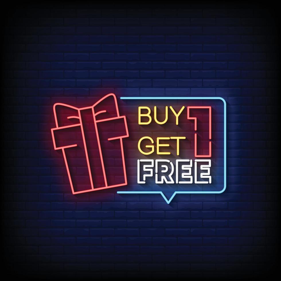 Neon Sign buy one get one free with Brick Wall Background Vector