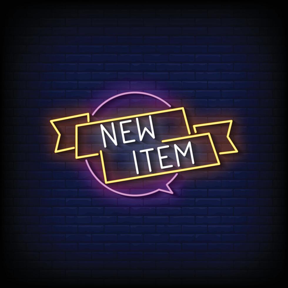 Neon Sign new item with Brick Wall Background Vector