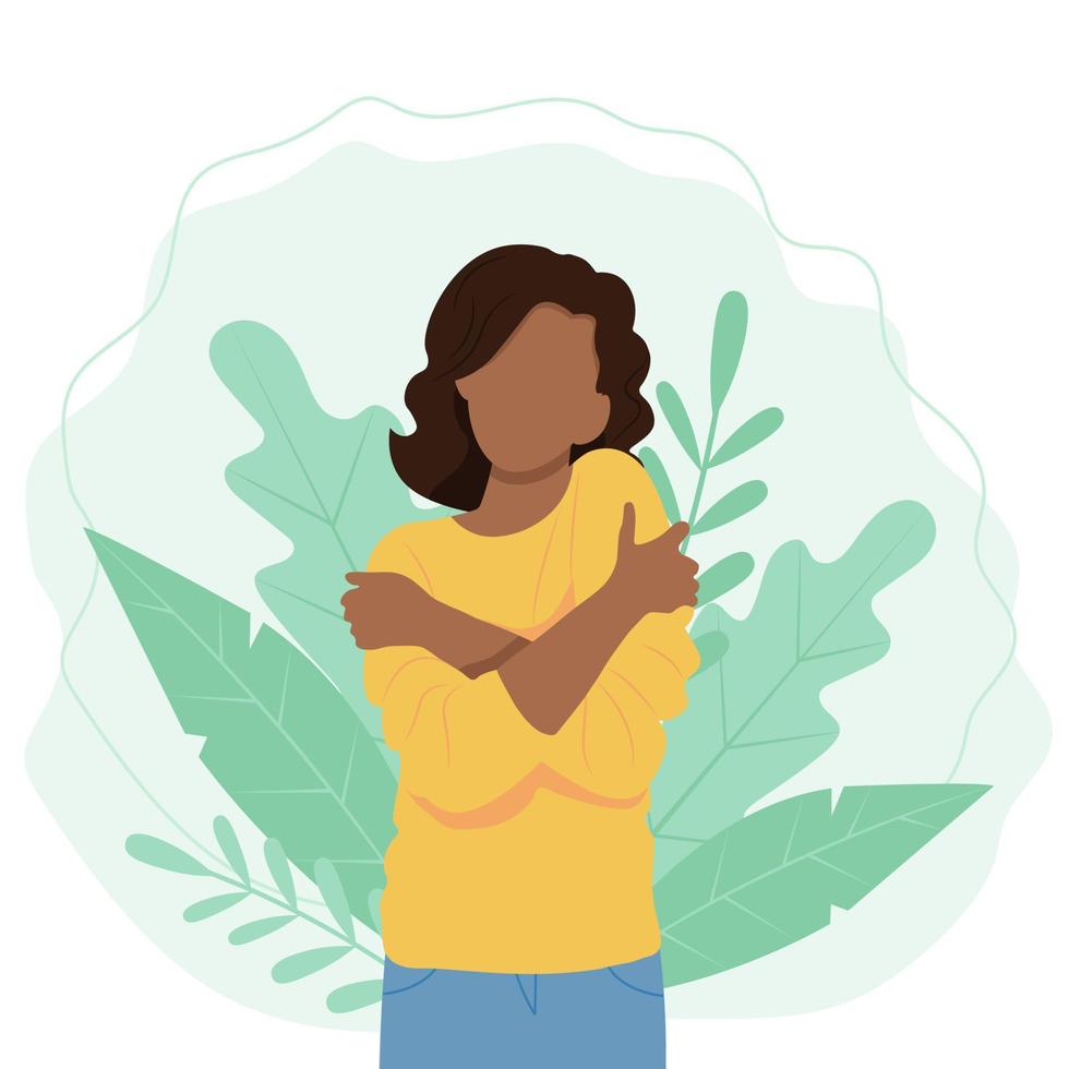 Black woman hugging herself Vector illustration