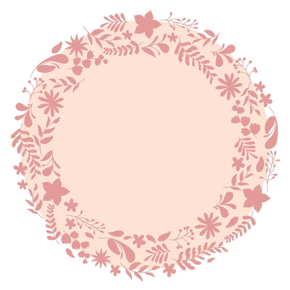 Floral Wreath branch. Floral round frame of twigs, leaves and flowers. for the Valentine's day, wedding decor, wedding invitation, branding, boutique logo label. round frame of flowers vector