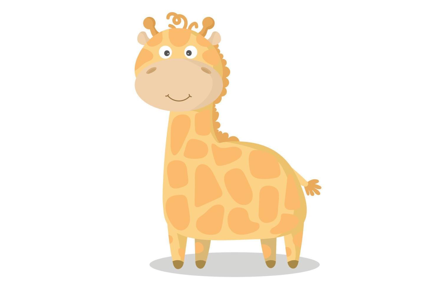 jirafa de dibujos animados vectoriales. animales africanos jirafa amable y divertida. nariz de cuerno linda divertida. adorable animalito africano para estampado de moda, ropa para niños, guardería, afiche, invitación, diseño de tarjetas de felicitación vector
