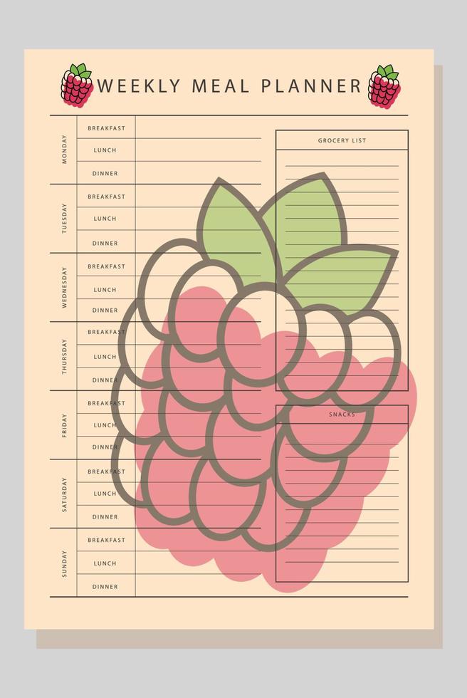 Weekly Menu Meal planner vector