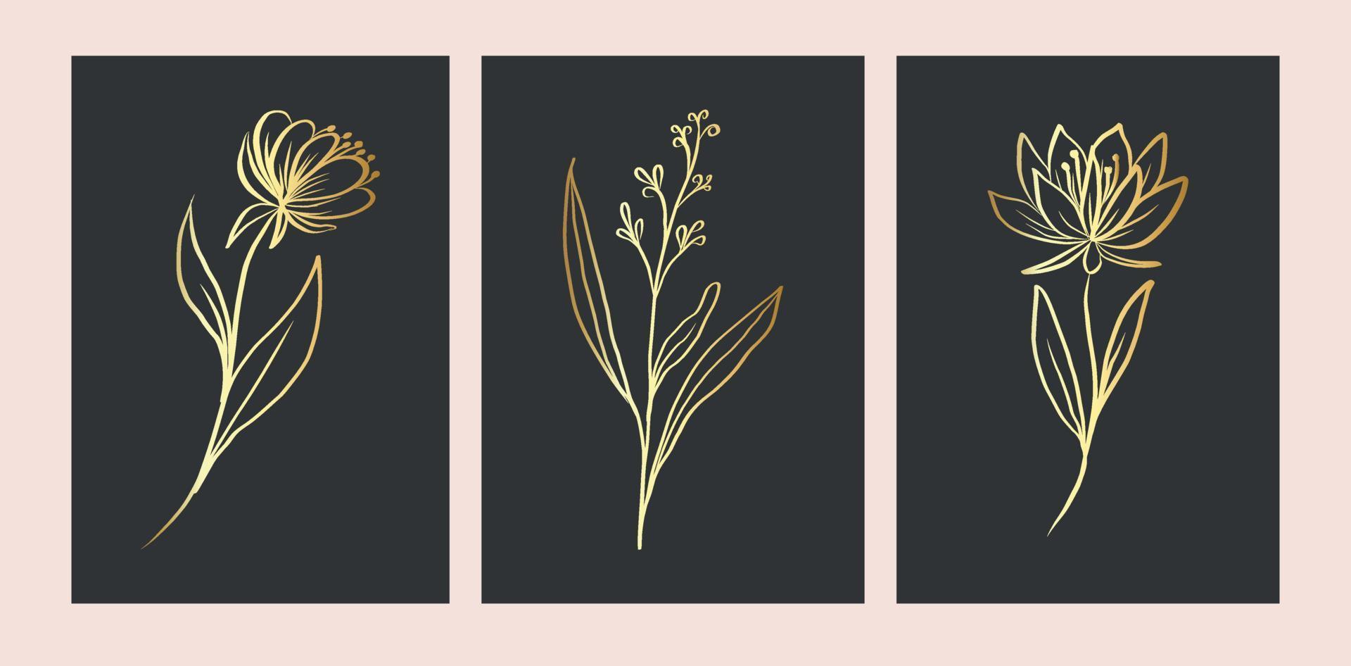 Set of tropical gold leaves vector