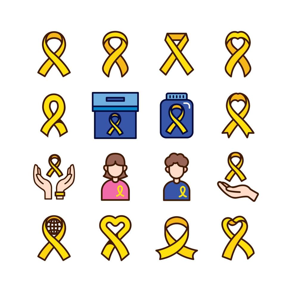 Vector yellow Ribbon Cross Sarcoma Cancer Day icon. flat icons set. Human Cancer awareness concept idea.