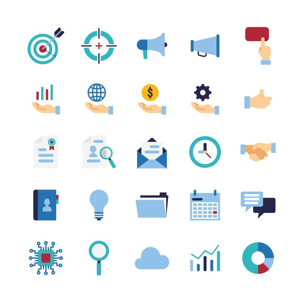 Business and finance flat color icons set. office element icon collection, vector