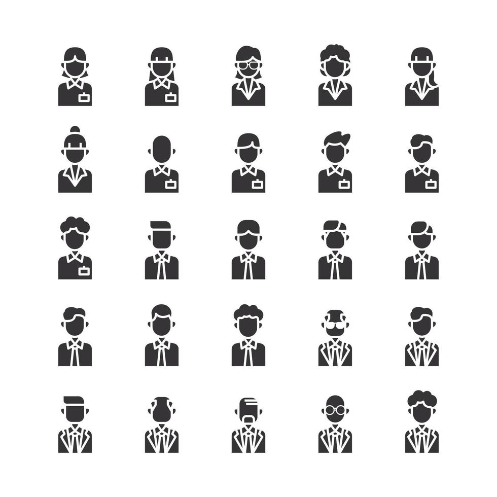 conjunto de iconos planos de hombre de negocios. colección de iconos de contorno de personas de oficina, vector