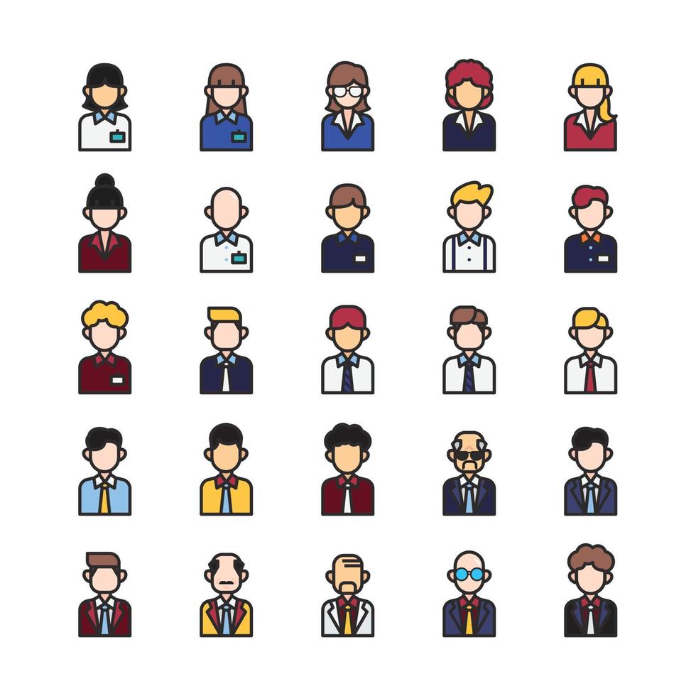 Business man flat icons set. office people outline icon collection ...