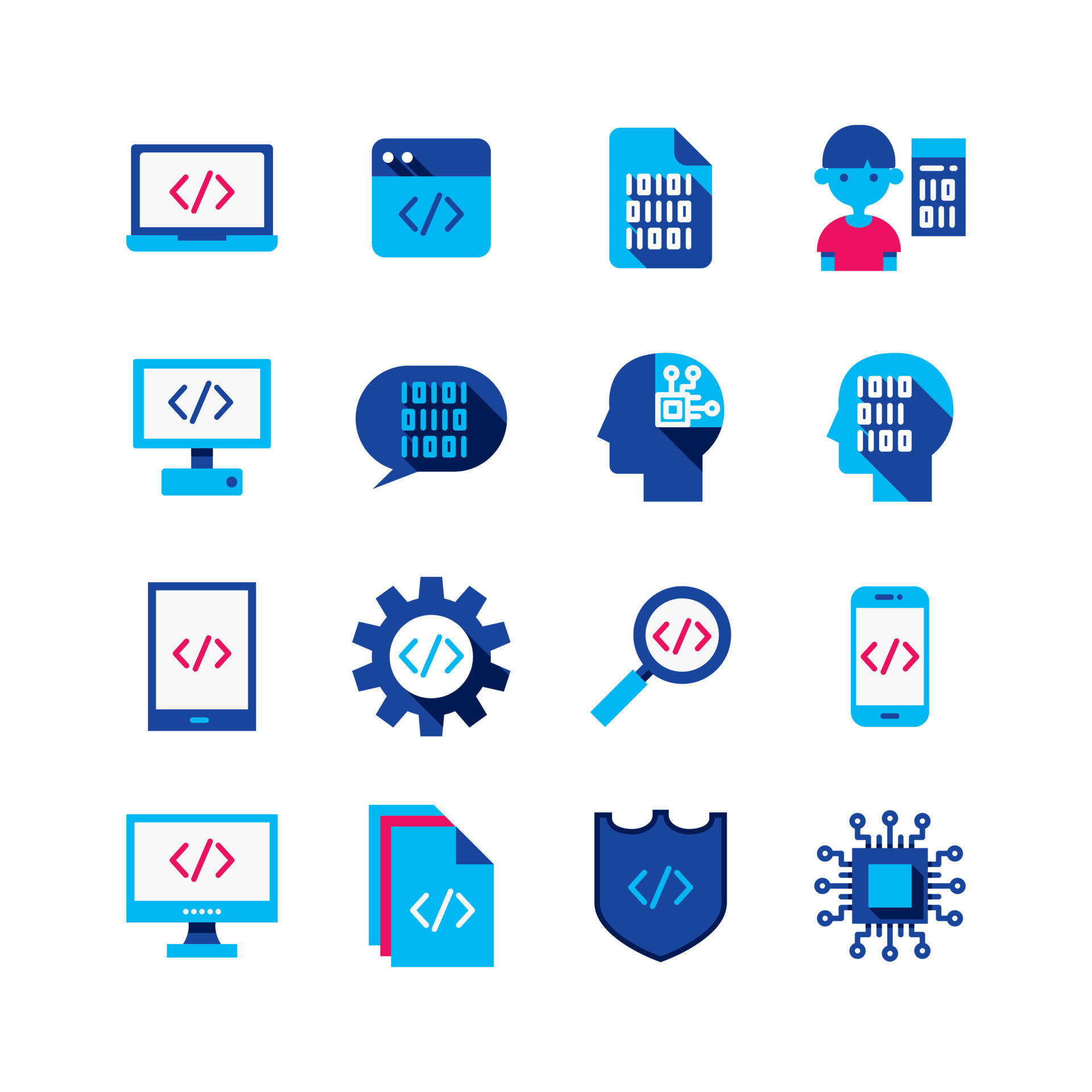 Bundle of kid learn coding flat icons collection. simple design vector ...