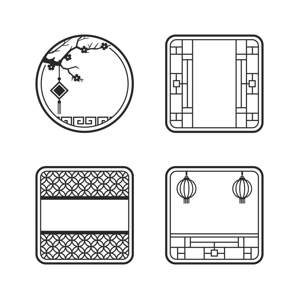 Retro-style circle Chinese pattern frame vector illustration set