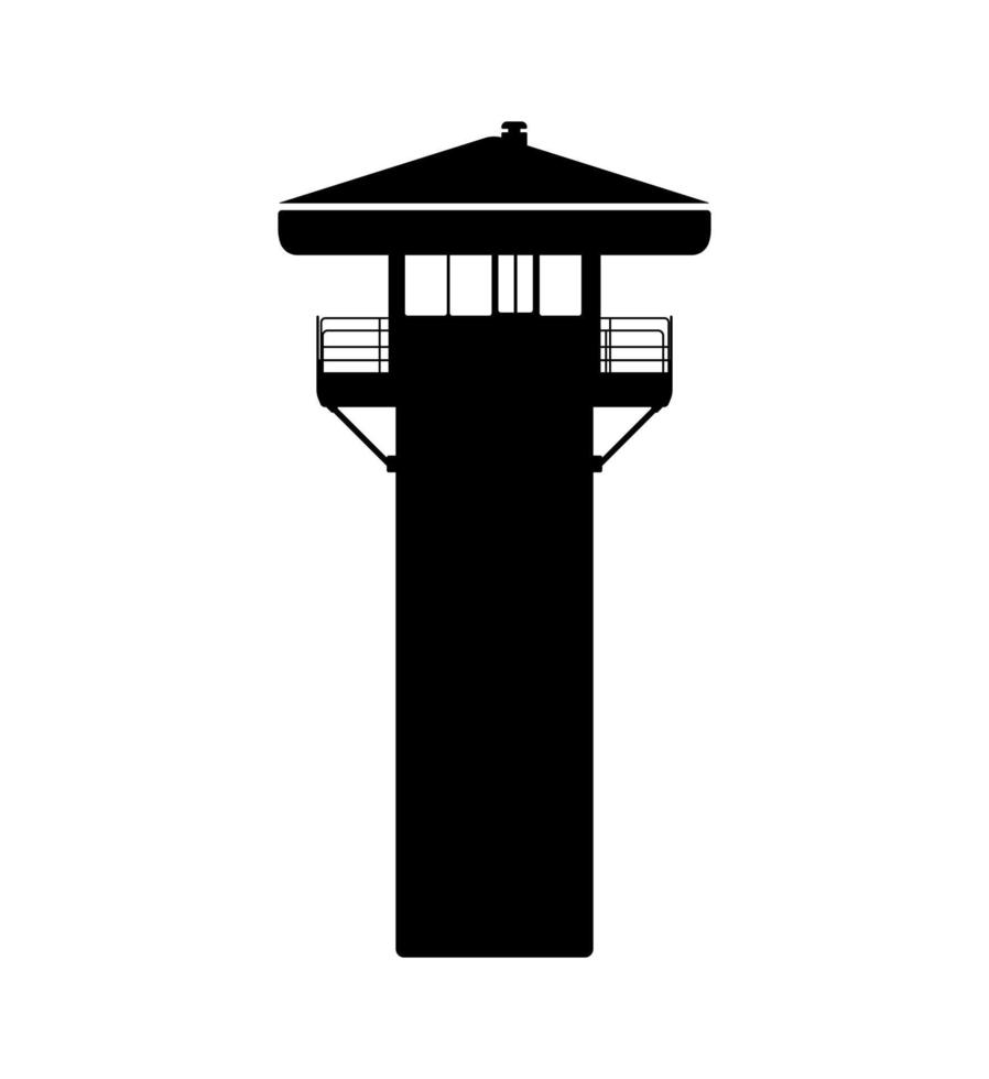 Prison Tower Silhouette, Watchtower Jail checkpoint Overlook Illustration. vector